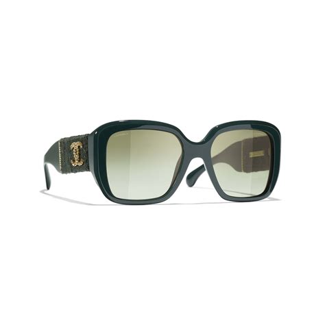 Sunglasses: Square Sunglasses, acetate & tweed Dark Green.